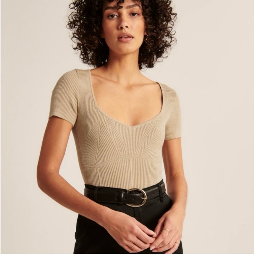Abercrombie & Fitch Corset Inspired Knit Bodysuit Tan Size Small NWT